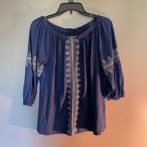 Chaps Blue and White Embroidered Peasant Top. Size medium.